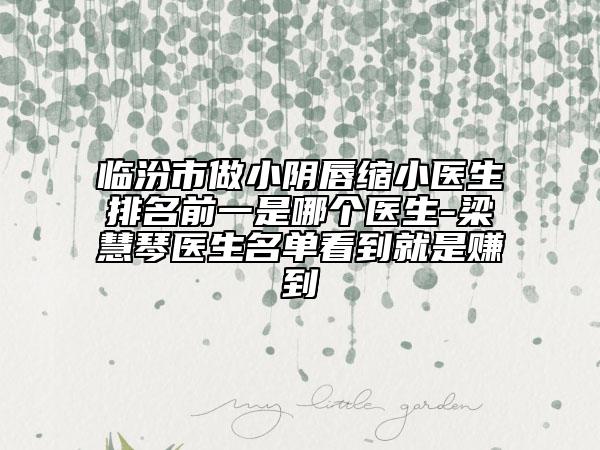 临汾市做小阴唇缩小医生排名前一是哪个医生-梁慧琴医生名单看到就是赚到