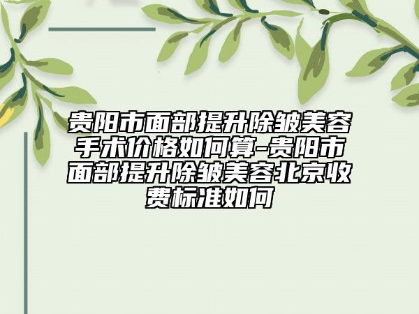 贵阳市面部提升除皱美容手术价格如何算-贵阳市面部提升除皱美容北京收费标准如何