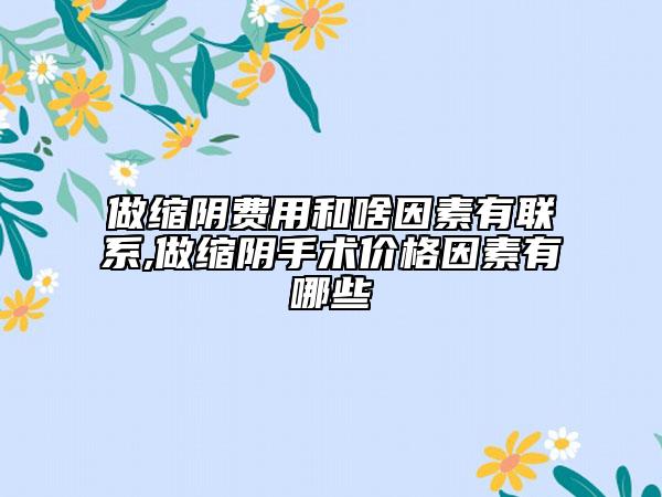 做缩阴费用和啥因素有联系,做缩阴手术价格因素有哪些