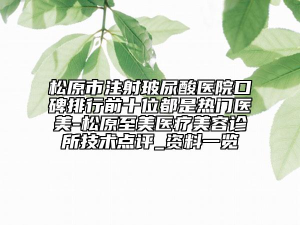 松原市注射玻尿酸医院口碑排行前十位都是热门医美-松原至美医疗美容诊所技术点评_资料一览