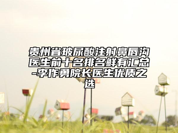 贵州省玻尿酸注射鼻唇沟医生前十名排名鲜有汇总-李作勇院长医生优质之选