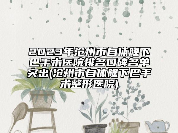 2023年沧州市自体隆下巴手术医院排名口碑名单突出(沧州市自体隆下巴手术整形医院)