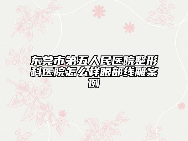 东莞市第五人民医院整形科医院怎么样眼部线雕案例