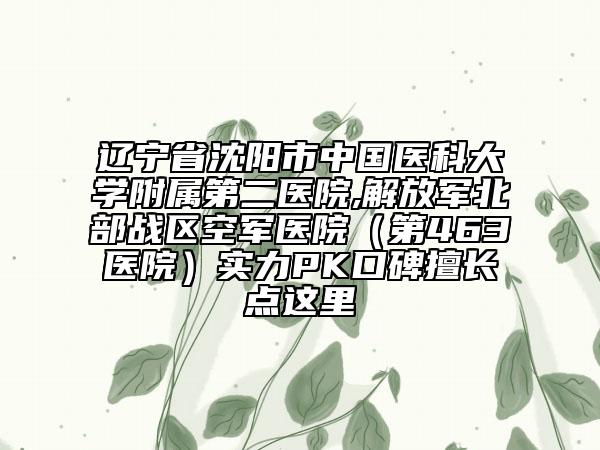 辽宁省沈阳市中国医科大学附属第二医院,解放军北部战区空军医院（第463医院）实力PK口碑擅长点这里