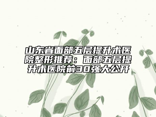 山东省面部五层提升术医院整形推荐：面部五层提升术医院前30强大公开
