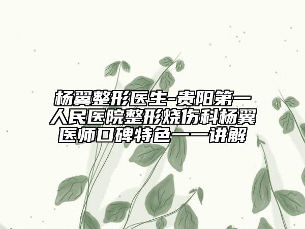 杨翼整形医生-贵阳第一人民医院整形烧伤科杨翼医师口碑特色一一讲解