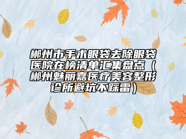 郴州市手术眼袋去除眼袋医院在榜清单汇集盘点（郴州魅丽嘉医疗美容整形诊所避坑不踩雷）