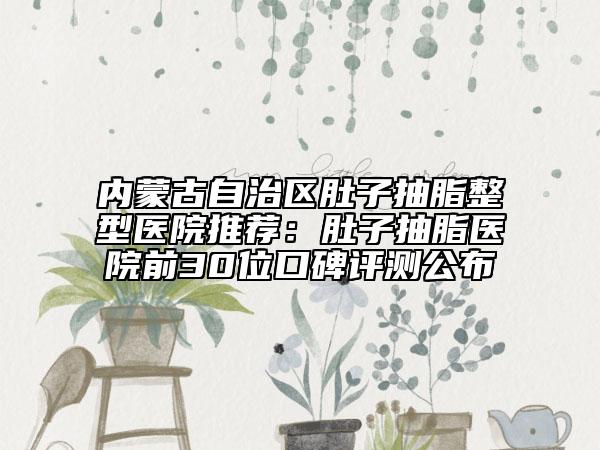 内蒙古自治区肚子抽脂整型医院推荐：肚子抽脂医院前30位口碑评测公布