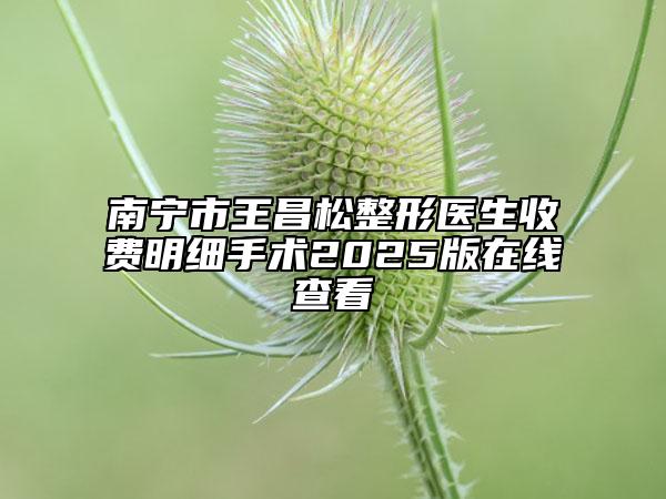 南宁市王昌松整形医生收费明细手术2025版在线查看