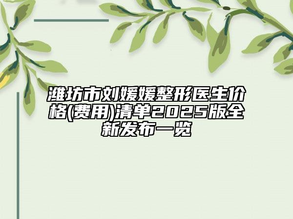 潍坊市刘媛媛整形医生价格(费用)清单2025版全新发布一览