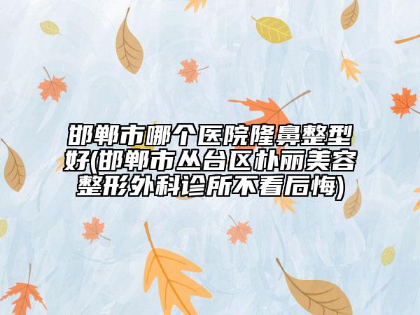 邯郸市哪个医院隆鼻整型好(邯郸市丛台区朴丽美容整形外科诊所不看后悔)