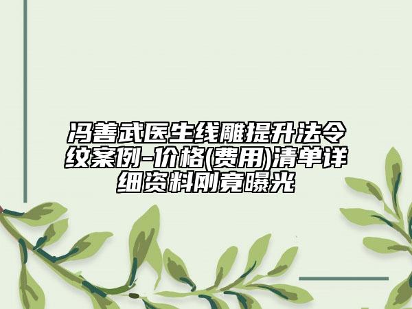 冯善武医生线雕提升法令纹案例-价格(费用)清单详细资料刚竟曝光