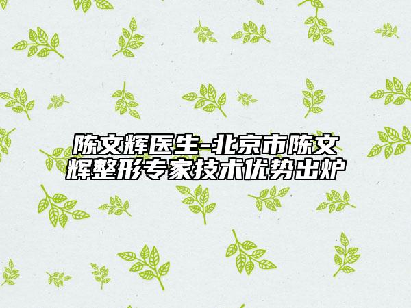 陈文辉医生-北京市陈文辉整形专家技术优势出炉
