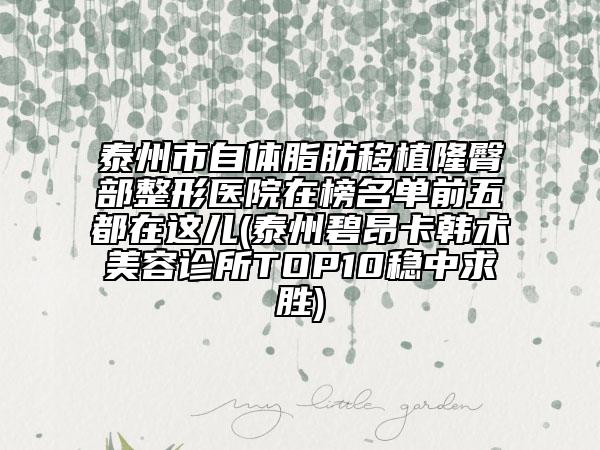 泰州市自体脂肪移植隆臀部整形医院在榜名单前五都在这儿(泰州碧昂卡韩术美容诊所TOP10稳中求胜)
