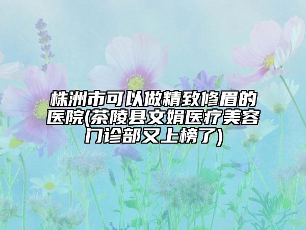 株洲市可以做精致修眉的医院(茶陵县文娟医疗美容门诊部又上榜了)