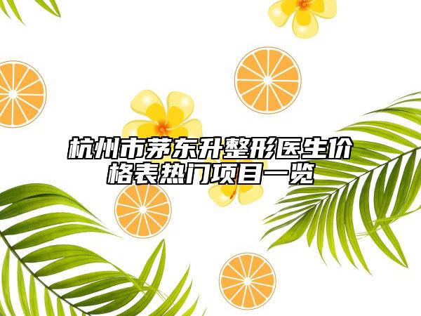 杭州市茅东升整形医生价格表热门项目一览