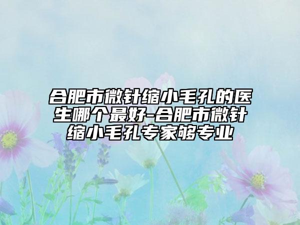 合肥市微针缩小毛孔的医生哪个最好-合肥市微针缩小毛孔专家够专业