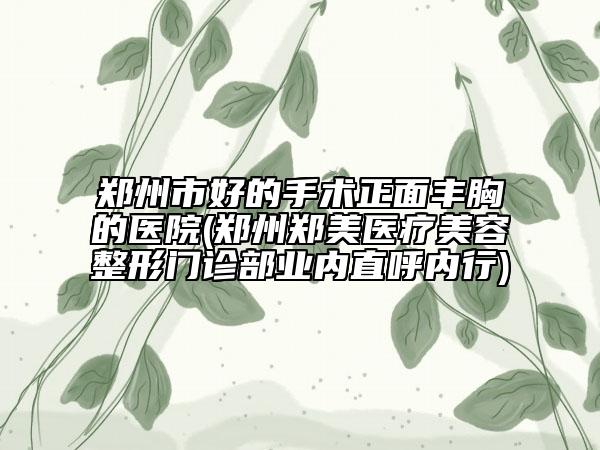郑州市好的手术正面丰胸的医院(郑州郑美医疗美容整形门诊部业内直呼内行)
