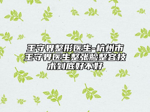 王守界整形医生-杭州市王守界医生整张脸整容技术到底好不好