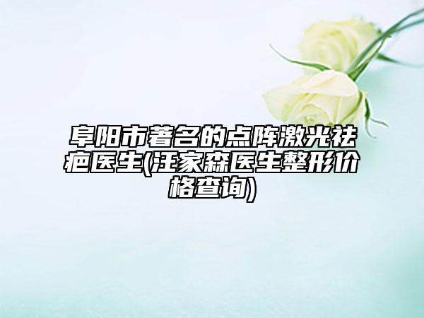 阜阳市著名的点阵激光祛疤医生(汪家森医生整形价格查询)
