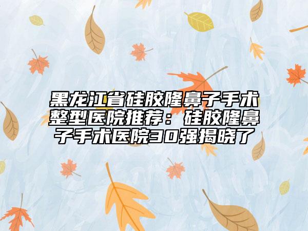 黑龙江省硅胶隆鼻子手术整型医院推荐：硅胶隆鼻子手术医院30强揭晓了