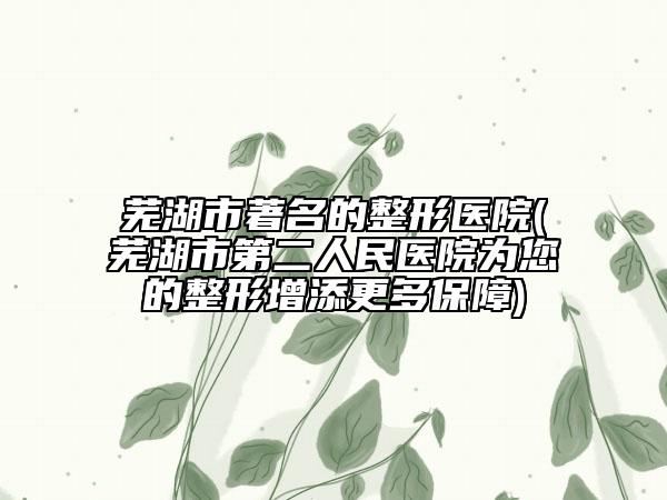 芜湖市著名的整形医院(芜湖市第二人民医院为您的整形增添更多保障)