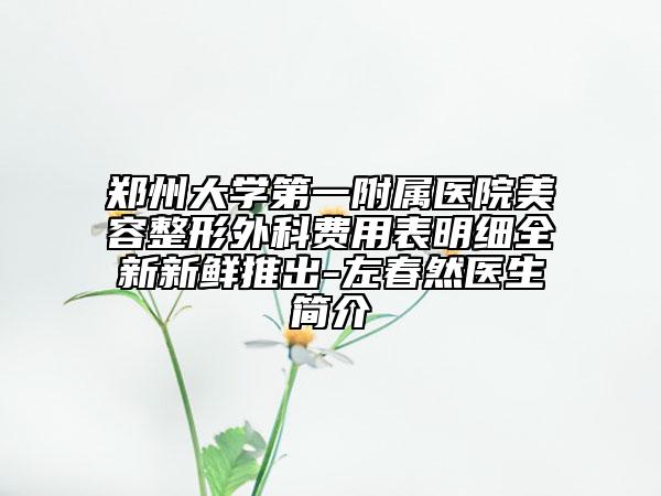 郑州大学第一附属医院美容整形外科费用表明细全新新鲜推出-左春然医生简介