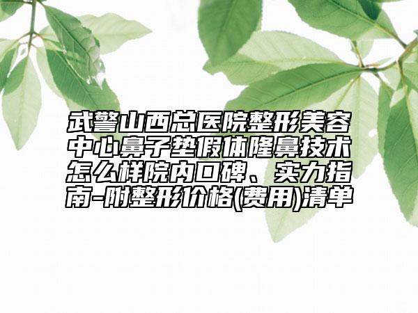 武警山西总医院整形美容中心鼻子垫假体隆鼻技术怎么样院内口碑、实力指南-附整形价格(费用)清单