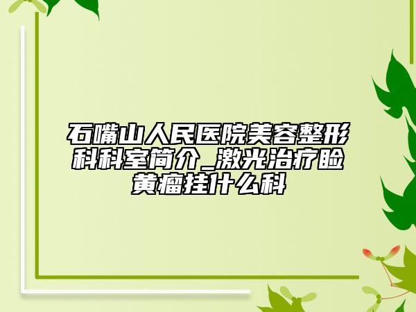 石嘴山人民医院美容整形科科室简介_激光治疗睑黄瘤挂什么科