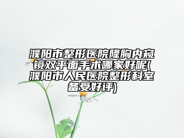 濮阳市整形医院隆胸内窥镜双平面手术哪家好呢(濮阳市人民医院整形科室备受好评)