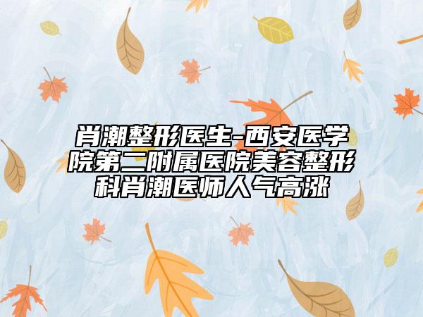 肖潮整形医生-西安医学院第二附属医院美容整形科肖潮医师人气高涨