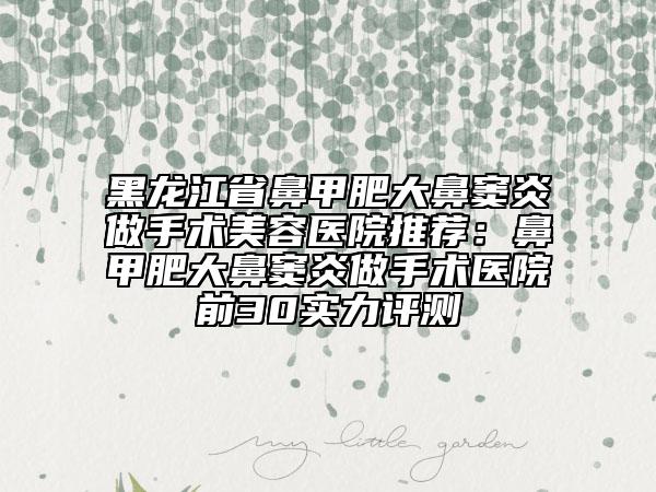 黑龙江省鼻甲肥大鼻窦炎做手术美容医院推荐：鼻甲肥大鼻窦炎做手术医院前30实力评测